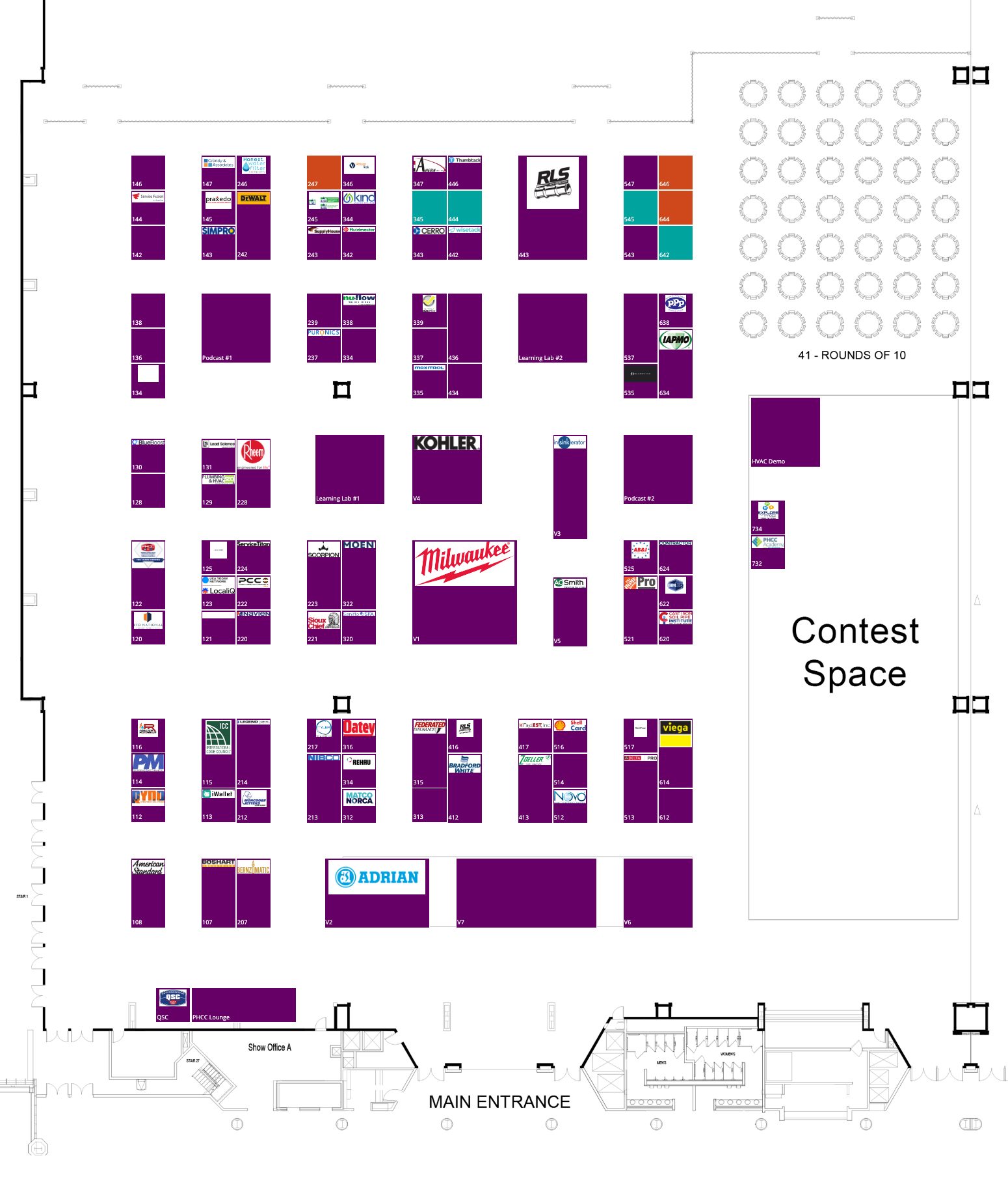 PHCC CONNECT 2026 exhibit floor plan — Baird Center exhibit hall with booth locations