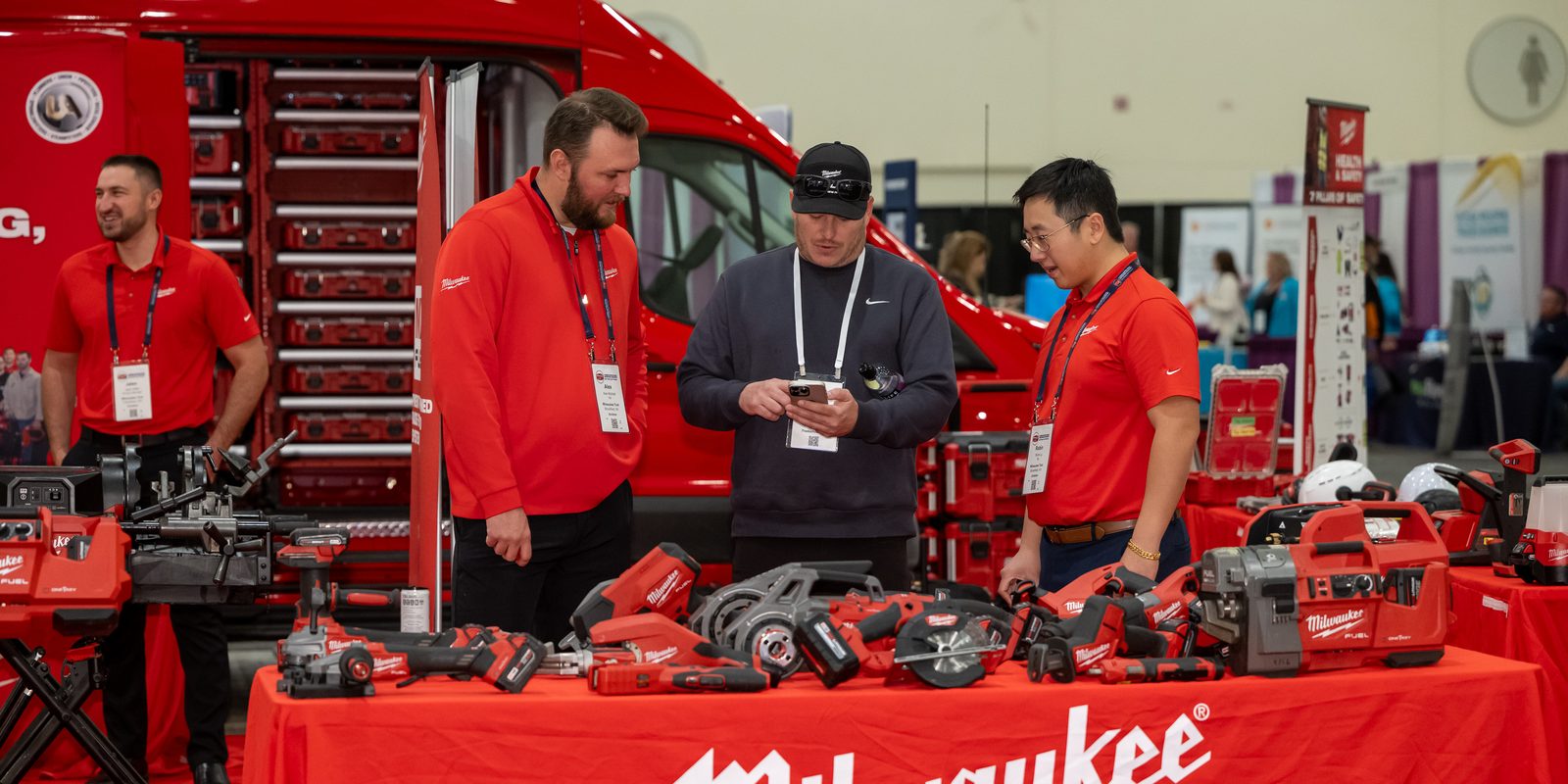 Contractors at a manufacturer booth